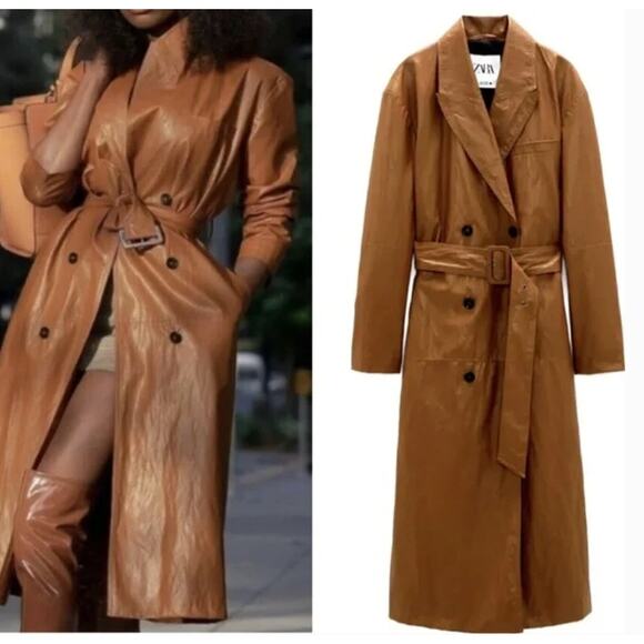 Zara Limited edition faux leather trench coat brick - Picture 7 of 9